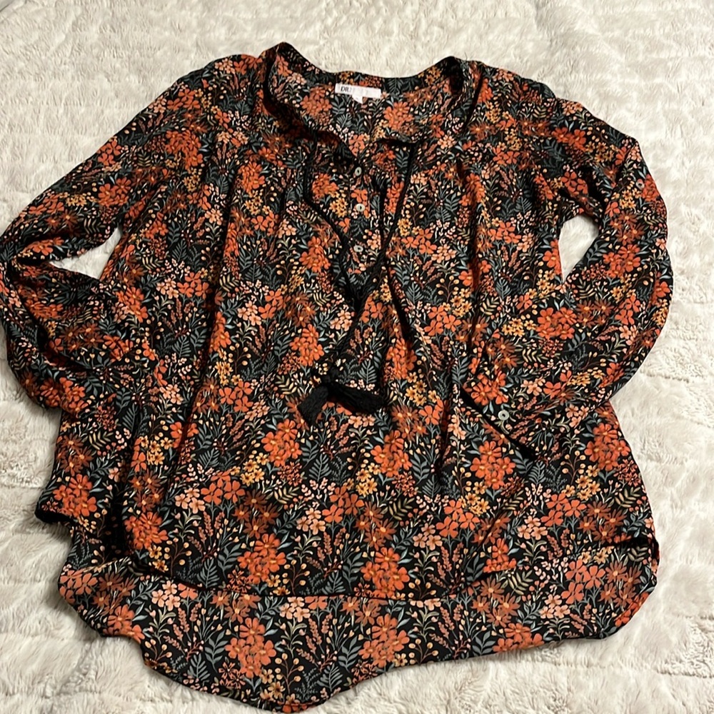 Semi sheer floral blouse with ties